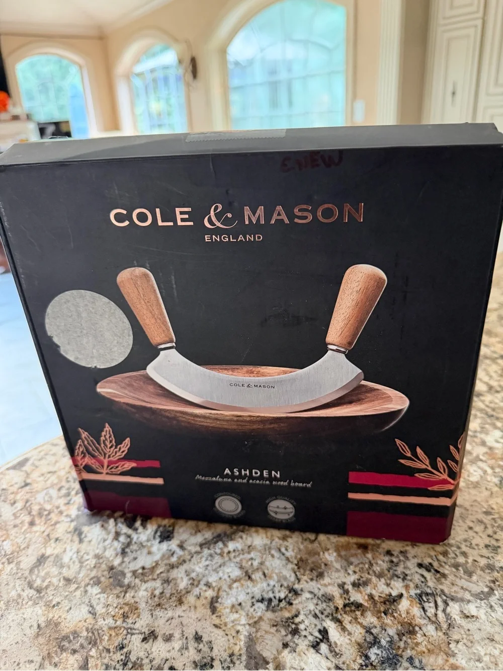 Cole & Mason Ashden Acacia Wood Mezzaluna Knife Board Cutting chopping Herbs Nut